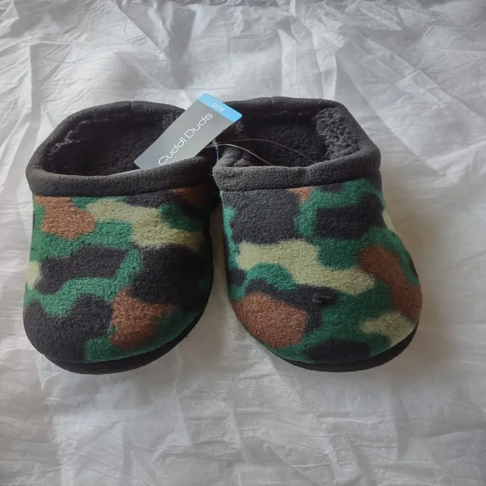 NWT Cuddl Duds Camo Fleece Clog Slippers Boys Large 5-6 (L)